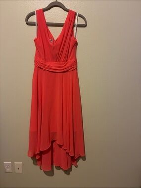 Suzi Chin Coral High-Low V-Neck Sleeveless Dress